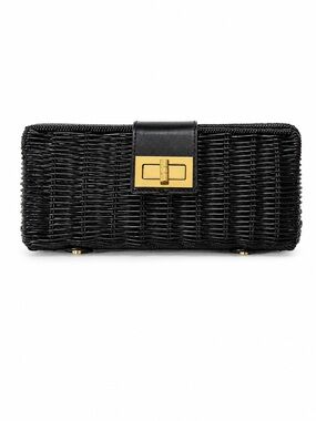 J. Crew Black Woven Clutch with Gold Turn-Lock